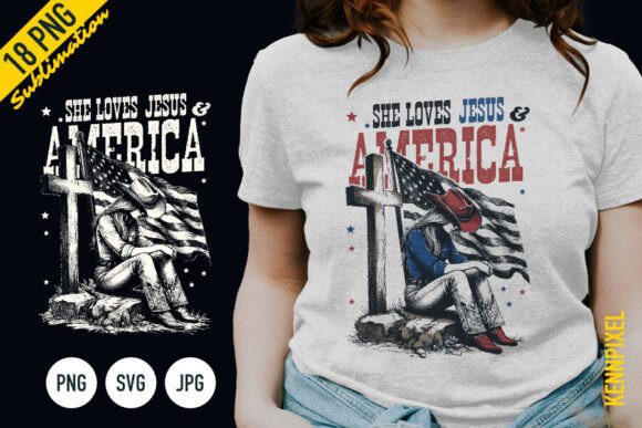 She Loves Jesus & America SVG T-Shirt Designs